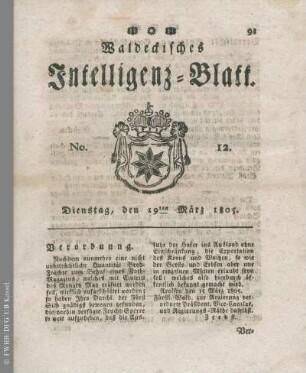 No. 12, Dienstag, den 19ten März 1805