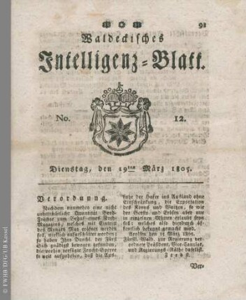 No. 12, Dienstag, den 19ten März 1805