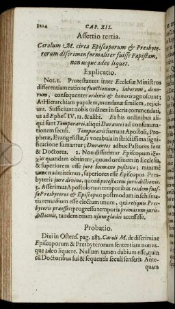 Assertio tertia. [...] circa Episcorum & Presbyterorum discrimen formaliter fuisse Papistam, non usque adeo liquit.