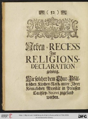 Neben = Recess zur Religions - Declaration gehoerig