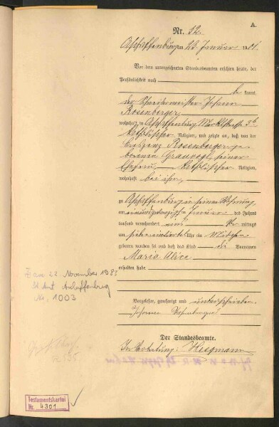 Standesamtsbuch der Stadt Aschaffenburg: Geburten 365/1900 - 184/1901