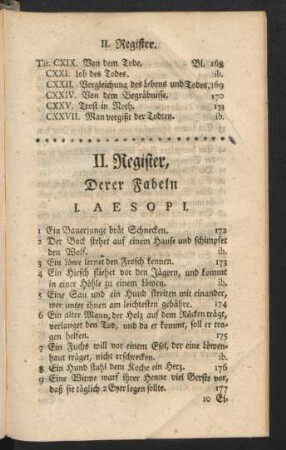 II. Register, Derer Fabeln