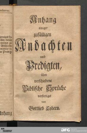 Anhang einiger zufälligen Andachten und Predigten...