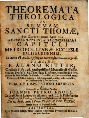 Theoremata theologica in Summam Sancti Thomae