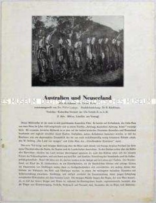 Filmprogramm zu den deutschen Dokumentarfilmen "Australien und Neuseeland" und "Völkerschicksal zwischen Großem und Indischen Ozean"