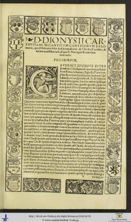 D. Dionysii Carthusiani In Canticum Canticorum Salomonis enarratio