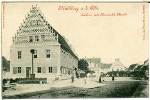 Mühlberg an der Elbe. Rathaus mit Neustädter Markt