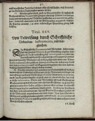 Titul. XXV. Von Beweisung durch Schrifftliche Urkunden/ Instrumenta, und dergleichen