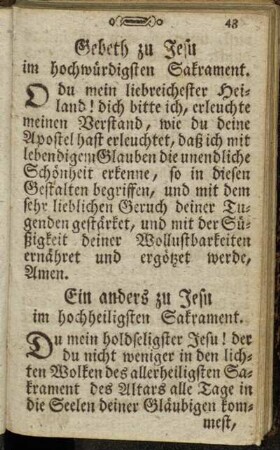Gebeth zu Jesu im hochwürdigen Sakrament. - Gebeth, wenn man den Segen giebt...Ein anderer Segen.