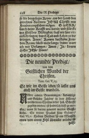 Die neundte Predigt / von dem Geistlichen Wandel der Christen.