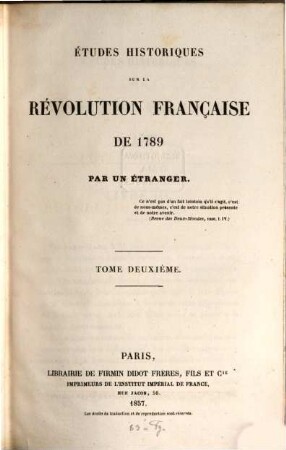 Études historiques sur la révolution française de 1789 : par un étranger, 2