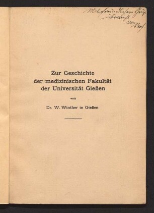 Zur Geschichte der medizinischen Fakultät der Universität Giessen