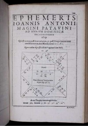 Ephemeris Joannis Antonii Magini Patavini Ad Annum Dominicae Incarnationis 1619
