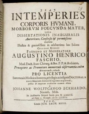 Intemperies Corporis Humani, Morborum Foecunda Mater