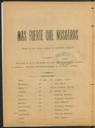 Más fuerte que nosotros : drama en tres actos