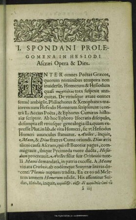 I. Spondani Prolegomena In Hesiodi Ascraei Opera & Dies