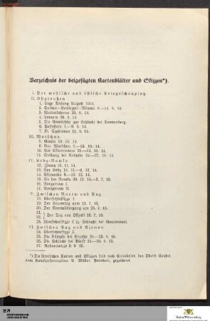 Verzeichnis der beigefügten Kartenblätter und Skizzen