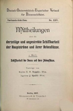 Schiffbarkeit der Donau und ihrer Nebenflüsse : Vorträge