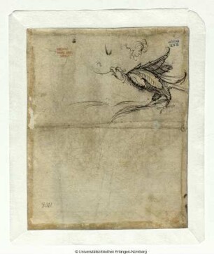 Ornamental gestalteter Raubvogel und Männerkopf