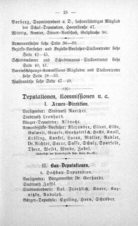 Deputationen, Kommissionen u a