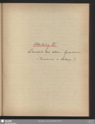 Abteilung XI. Literatur der alten Sprachen (Griechisch u. Latein)