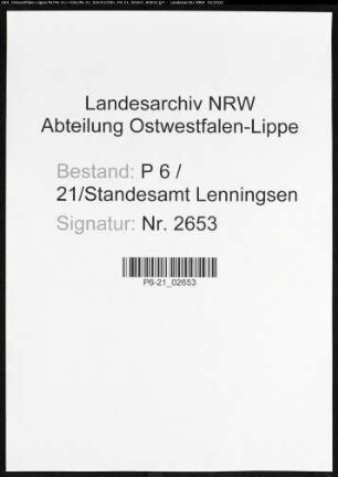 Sterberegister Standesamt Lenningsen
