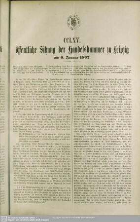CCLXV. öffentliche Sitzung der Handelskammer zu Leipzig am 9. Januar 1897