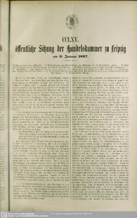 CCLXV. öffentliche Sitzung der Handelskammer zu Leipzig am 9. Januar 1897