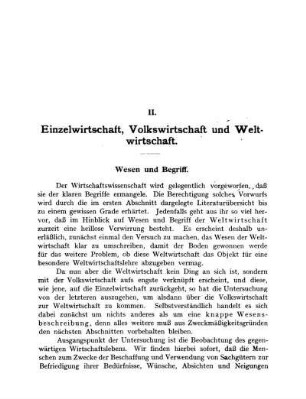 II. Einzelwirtschaft, Volkswirtschaft und Weltwirtschaft.