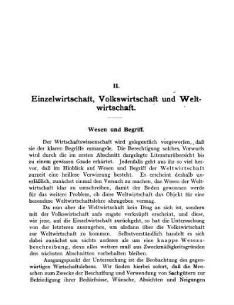 II. Einzelwirtschaft, Volkswirtschaft und Weltwirtschaft.