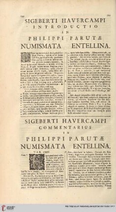 Sigeberti Havercampi introductio & commentarius in Philippi Parutae numismata Entellina