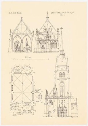 Kirche: Grundriss, Schnitte, Ansicht