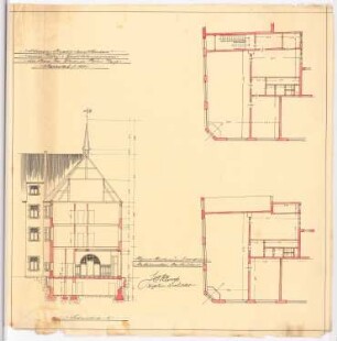 Wohn- und Geschäftshaus Cleves, Herne: Grundrisse und Schnitt 1:100