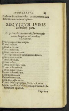 Et primo sequuntur tituli exceptionum de quibus infra ordine tractabitur.