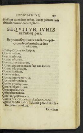Et primo sequuntur tituli exceptionum de quibus infra ordine tractabitur.