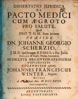 Diss. iur. de pacto medici cum aegroto pro salute