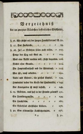 Verzeichniß der im zweyten Bändchen befindlichen Abschnitte.