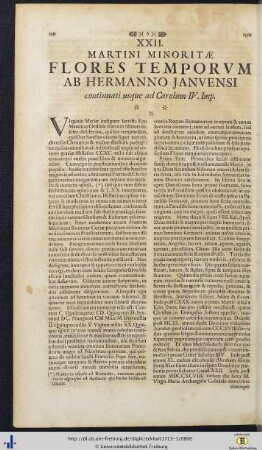 XXII. Martini Minoritae Flores Temporum Ab Hermanno Januensi continuati usque ad Carolum IV. Imp.