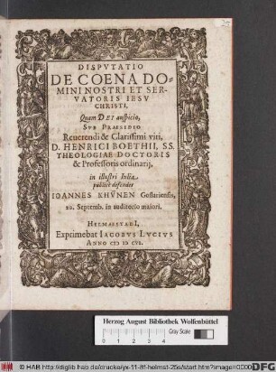 Disputatio De Coena Domini Nostri Et Servatoris Jesu Christi