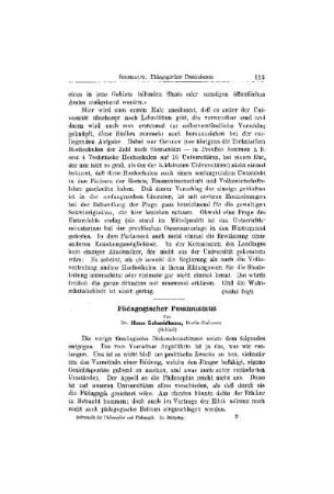 Pädagogischer Pessimismus : (Schluß)