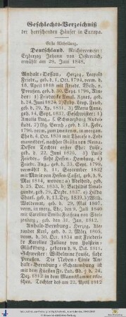 Geschlechts-Verzeichniß der herrschenden Häuser in Europa. Erste Abtheilung.