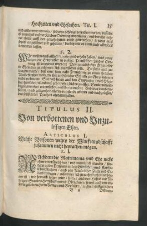 Titulus II. Von verbottenen und Unzulessigen Ehen.