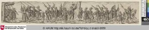 [Marschierende Soldaten mit Fahnenträger; Marching soldiers, in the centre a standard-bearer]