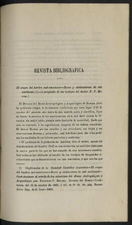 Revista Bibliografica - El origen del hombre sud-americano - Razas y civilizaciones de este continente (1)