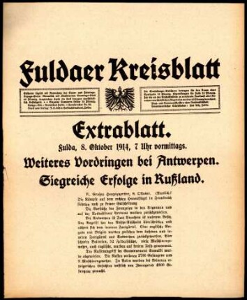 Erste Ausgabe vom Donnerstag, den 08. Oktober 1914.