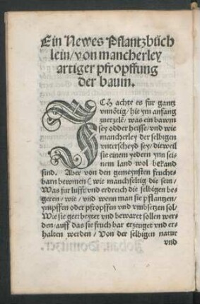 Ein Newes Pflantzbüchlein/ von mancherley artiger pfropffung der baum.