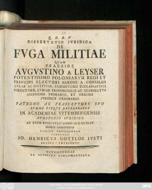 Dissertatio Ivridica De Fvga Militiae