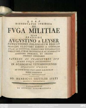 Dissertatio Ivridica De Fvga Militiae