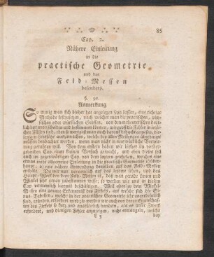 Cap. 2. Nähere Einleitung in die practische Geometrie und das Feld-Messen besonders.