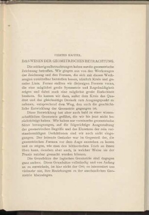 Viertes Kapitel. Das Wesen der Geometrischen Betrachtung.